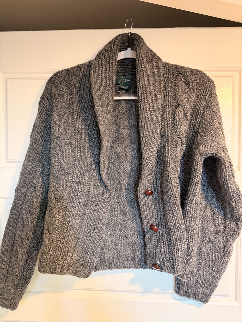 J. Crew Gray Cable-Knit Shawl Cardigan with Button Front